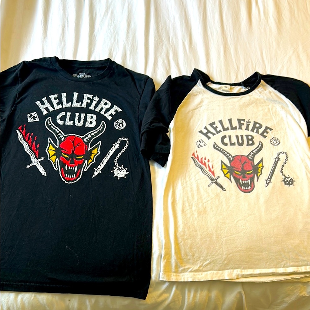 Stranger Things Hellfire Club T-shirts. Sold as a set
